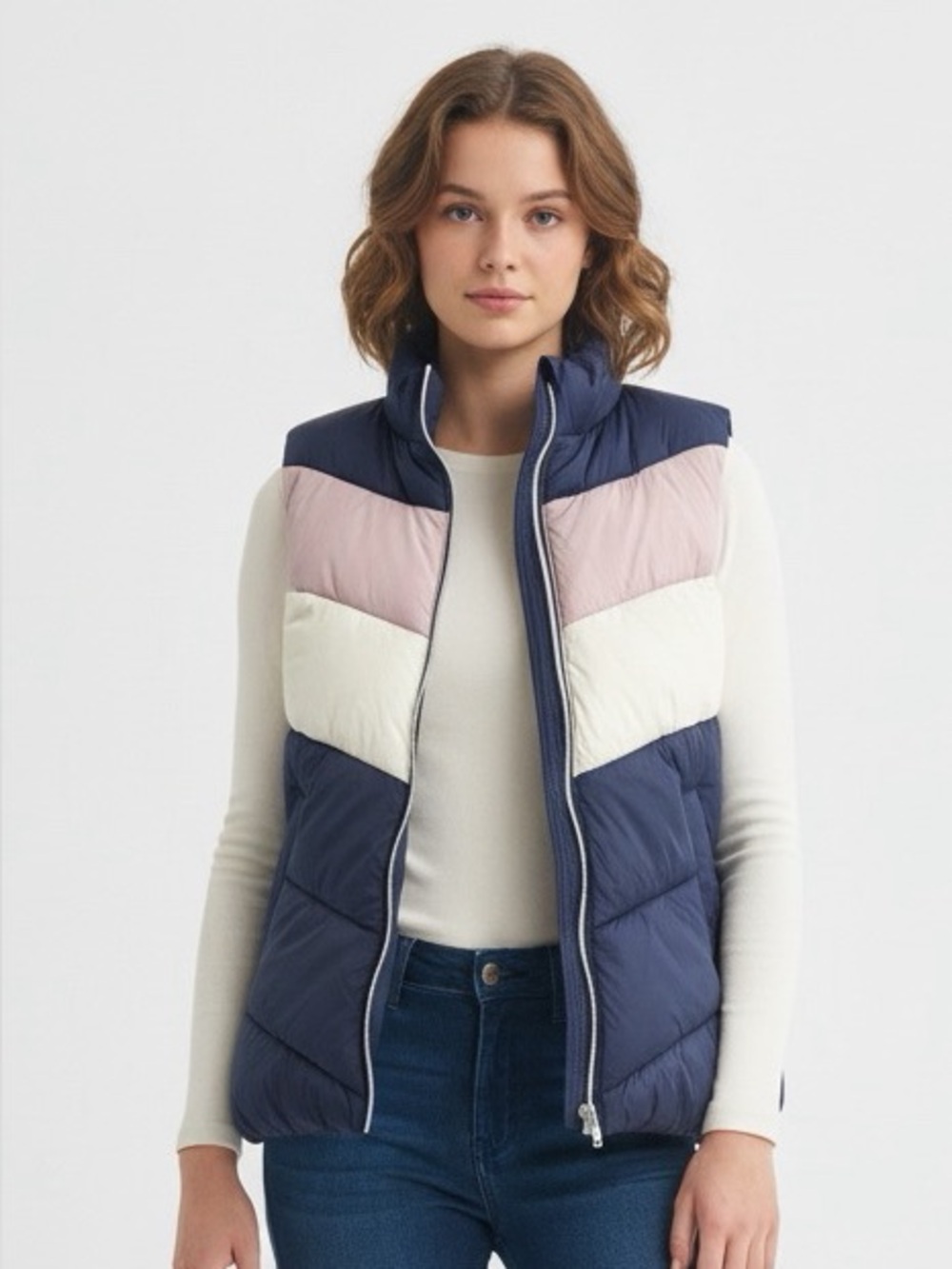 Old Navy Navy, Blush & Cream Quilted Puffer Vest
